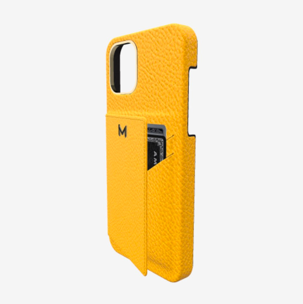 Cardholder Case for iPhone 12 in Genuine Calfskin Sunny Yellow Yellow Gold 