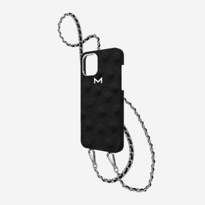 Classic Necklace Case for iPhone 12 Pro in Genuine Ostrich Bond Black Steel 316 