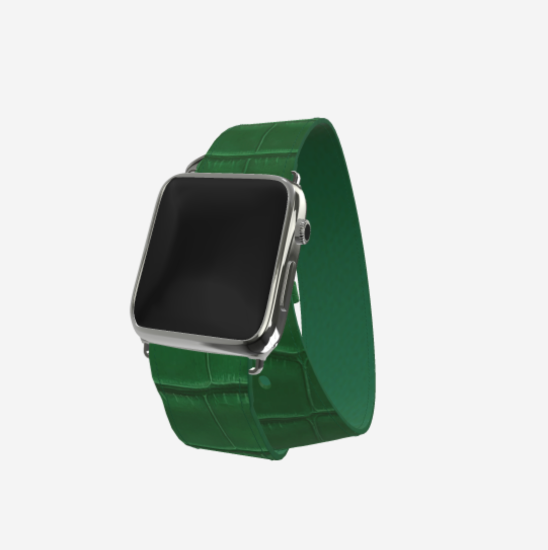 Apple Watch Strap Double Tour in Genuine Alligator 38 l 40 MM Emerald Green Steel 316 