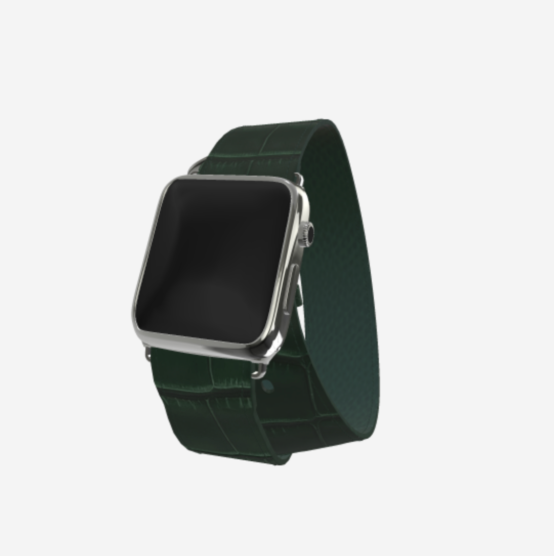 Apple Watch Strap Double Tour in Genuine Alligator 38 l 40 MM Jungle Green Steel 316 