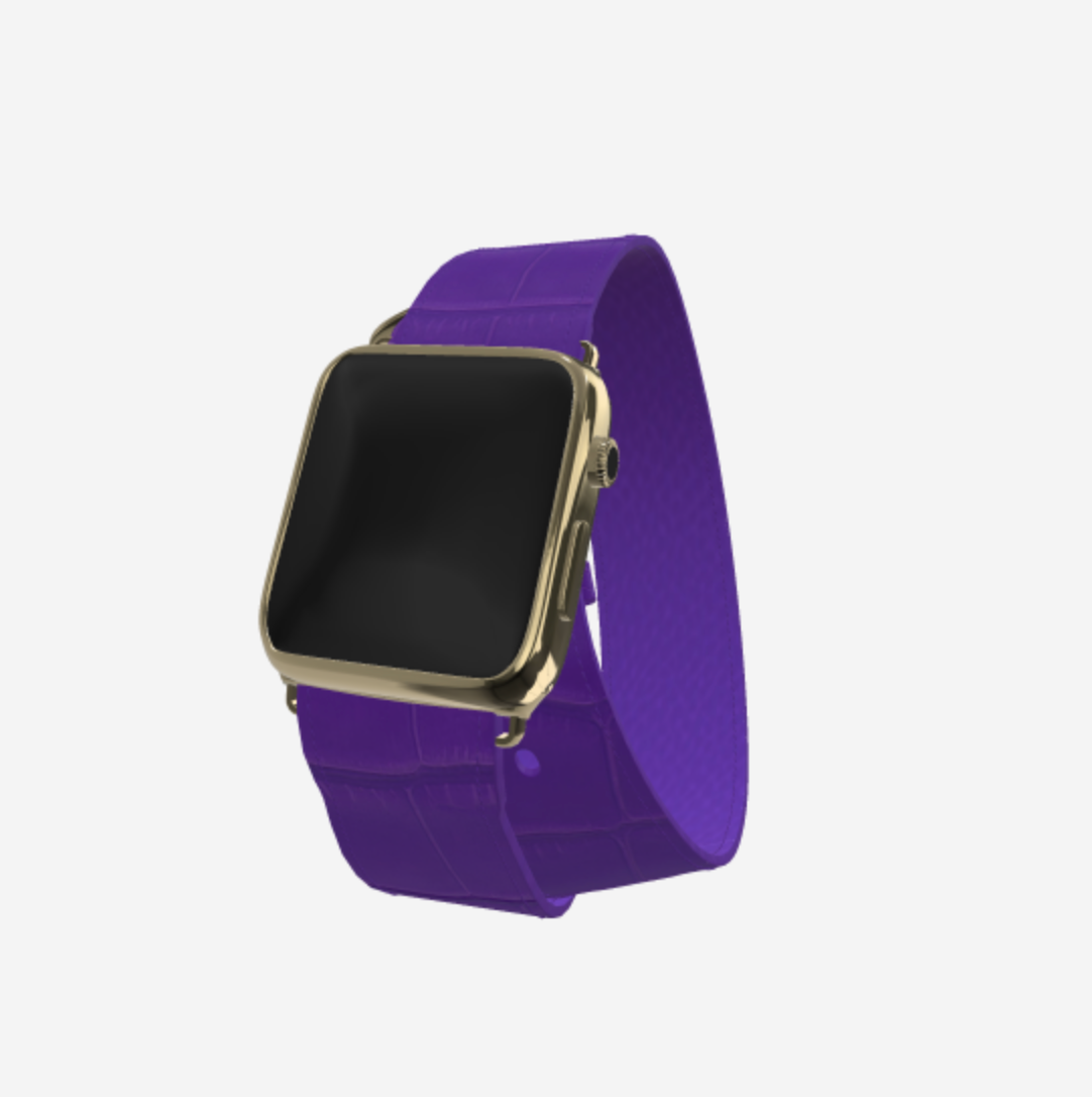 Apple Watch Strap Double Tour in Genuine Alligator 38 l 40 MM Purple Rain Yellow Gold 
