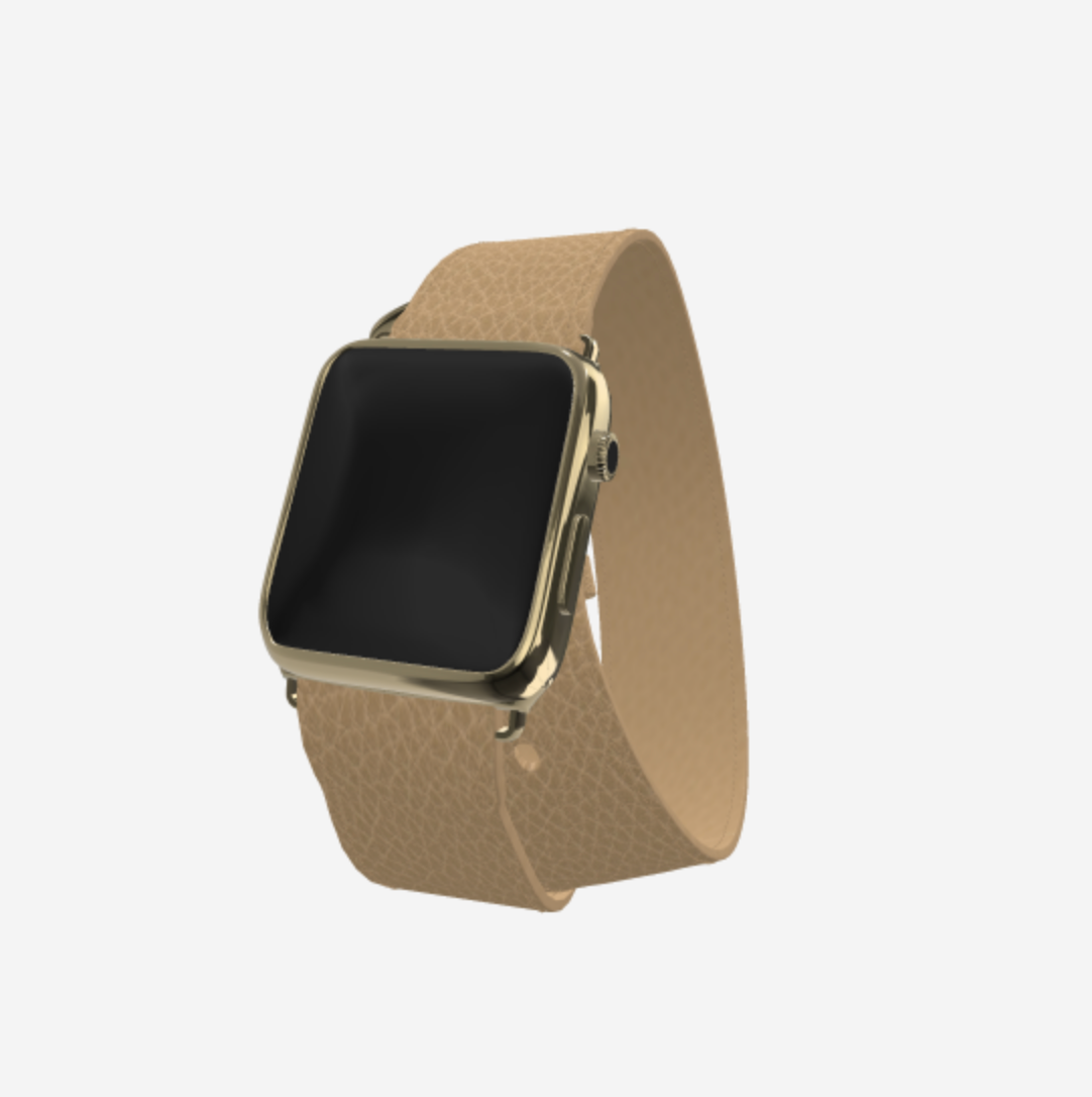 Apple Watch Strap Double Tour in Genuine Calfskin 38 l 40 MM Beige Desert Yellow Gold 
