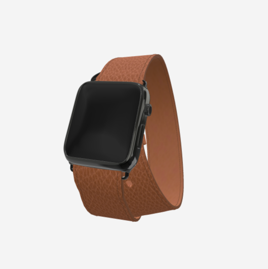 Apple Watch Strap Double Tour in Genuine Calfskin 38 l 40 MM Belmondo Brown Black Plating 