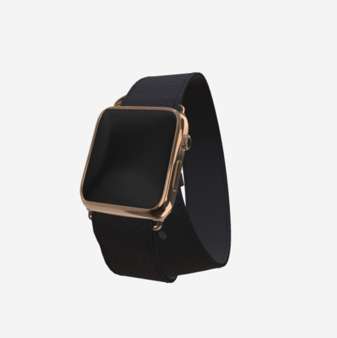 Apple Watch Strap Double Tour in Genuine Calfskin 38 l 40 MM Bond Black Black Plating 