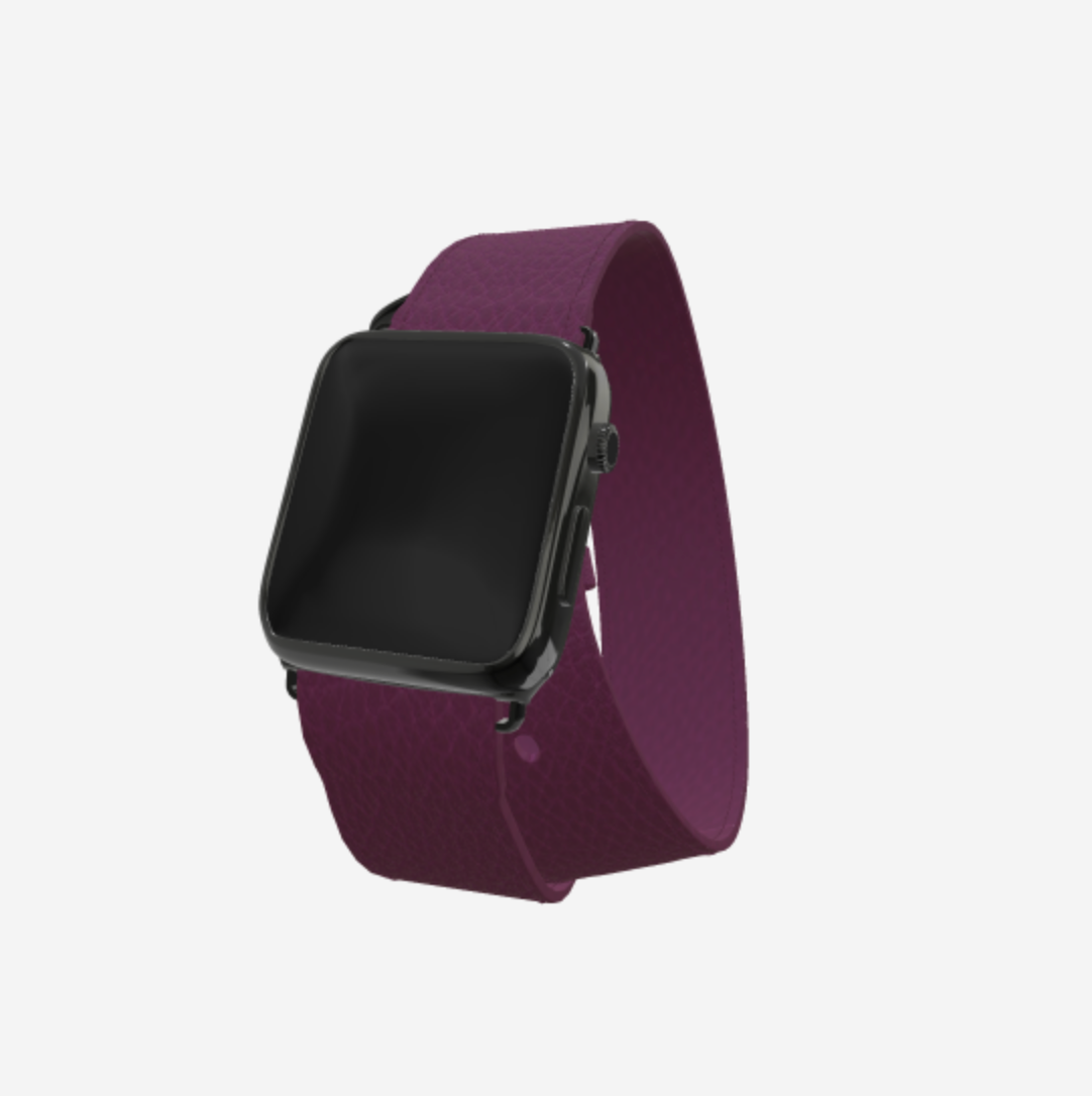 Apple Watch Strap Double Tour in Genuine Calfskin 38 l 40 MM Boysenberry Island Black Plating 