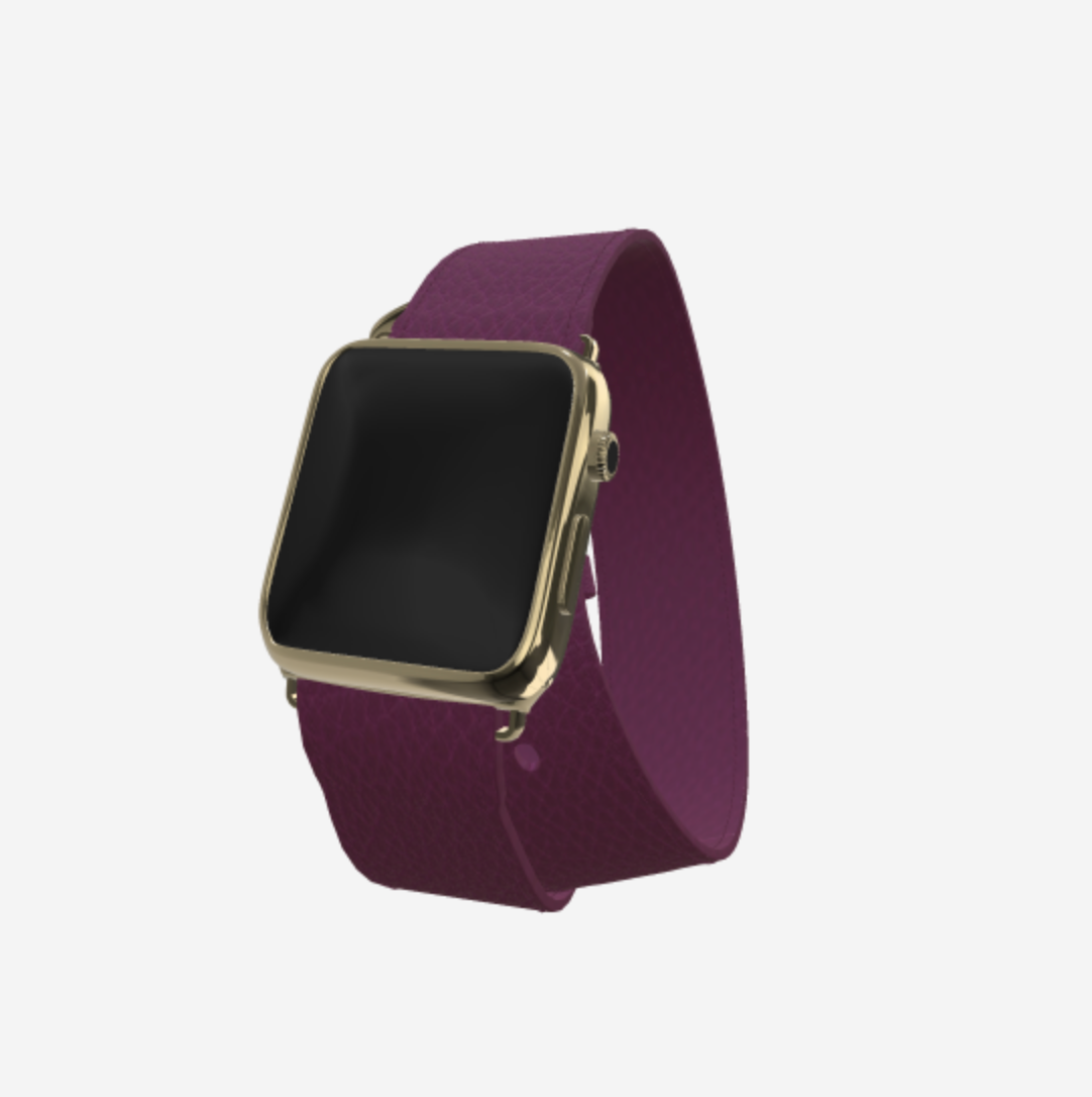 Apple Watch Strap Double Tour in Genuine Calfskin 38 l 40 MM Boysenberry Island Yellow Gold 