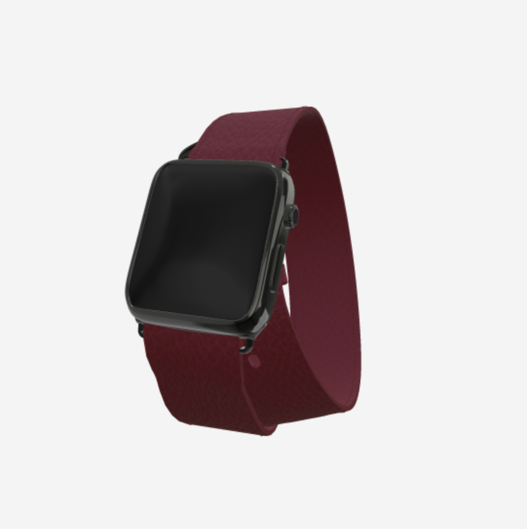 Apple Watch Strap Double Tour in Genuine Calfskin 38 l 40 MM Burgundy Palace Black Plating 