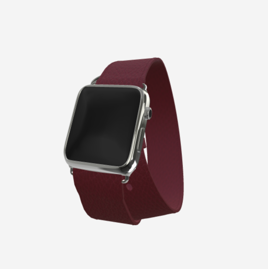 Apple Watch Strap Double Tour in Genuine Calfskin 38 l 40 MM Burgundy Palace Steel 316 