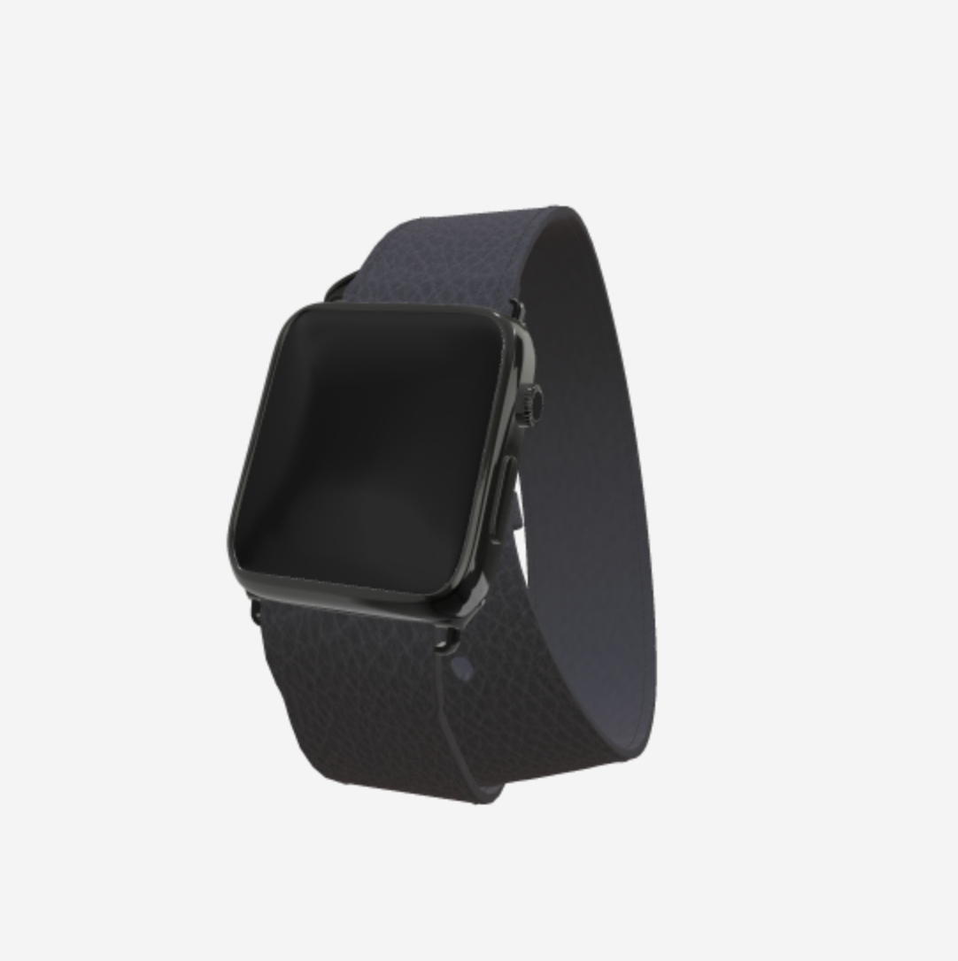 Apple Watch Strap Double Tour in Genuine Calfskin 38 l 40 MM Elite Grey Black Plating 