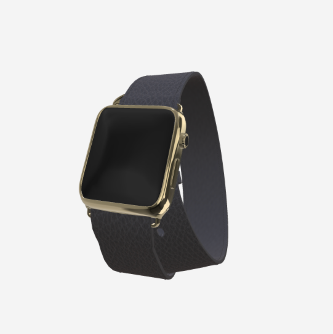 Apple Watch Strap Double Tour in Genuine Calfskin 38 l 40 MM Elite Grey Yellow Gold 