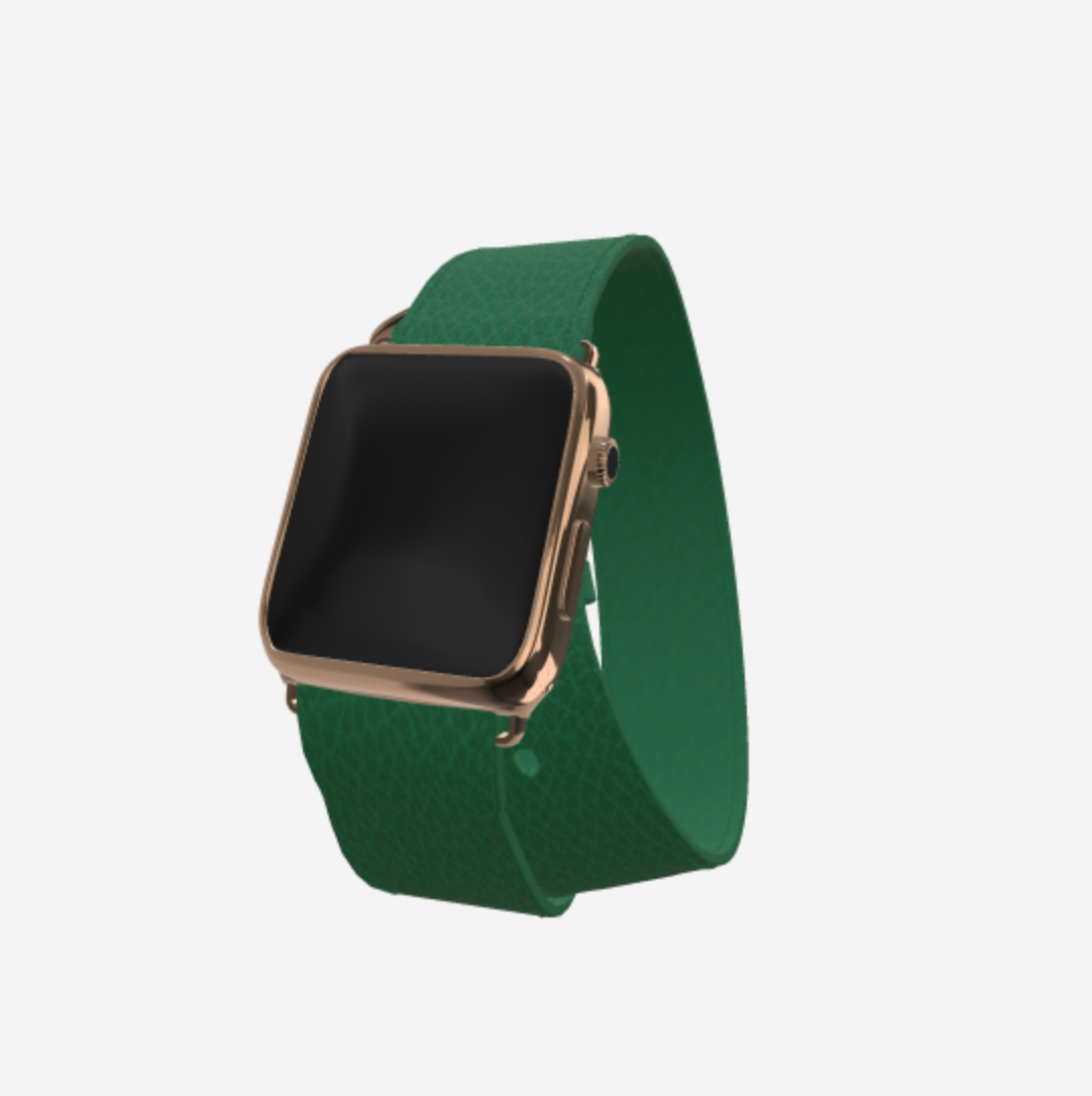 Apple Watch Strap Double Tour in Genuine Calfskin 38 l 40 MM Emerald Green Black Plating 