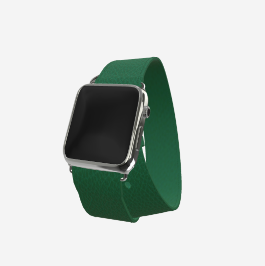 Apple Watch Strap Double Tour in Genuine Calfskin 38 l 40 MM Emerald Green Steel 316 