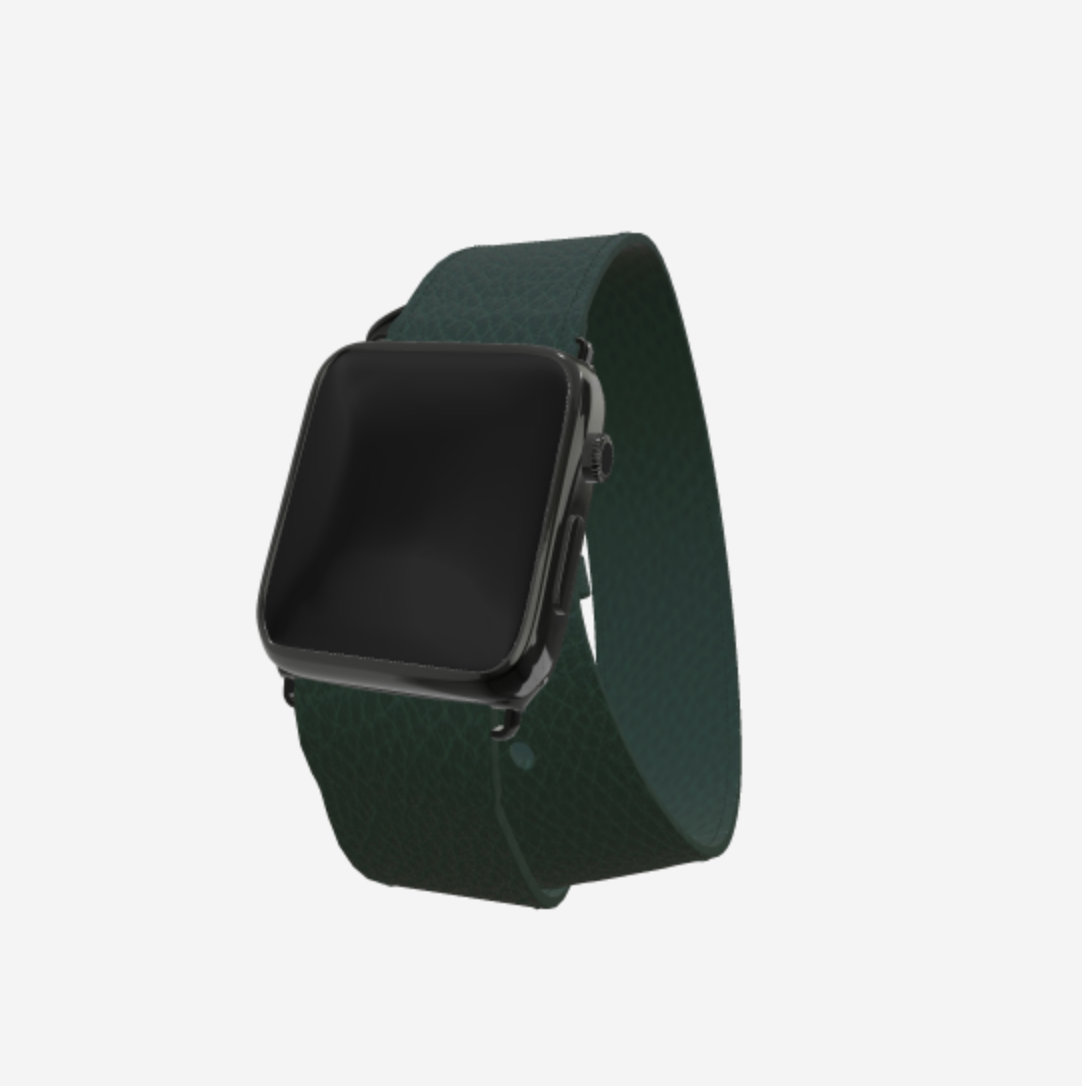 Apple Watch Strap Double Tour in Genuine Calfskin 38 l 40 MM Jungle Green Black Plating 