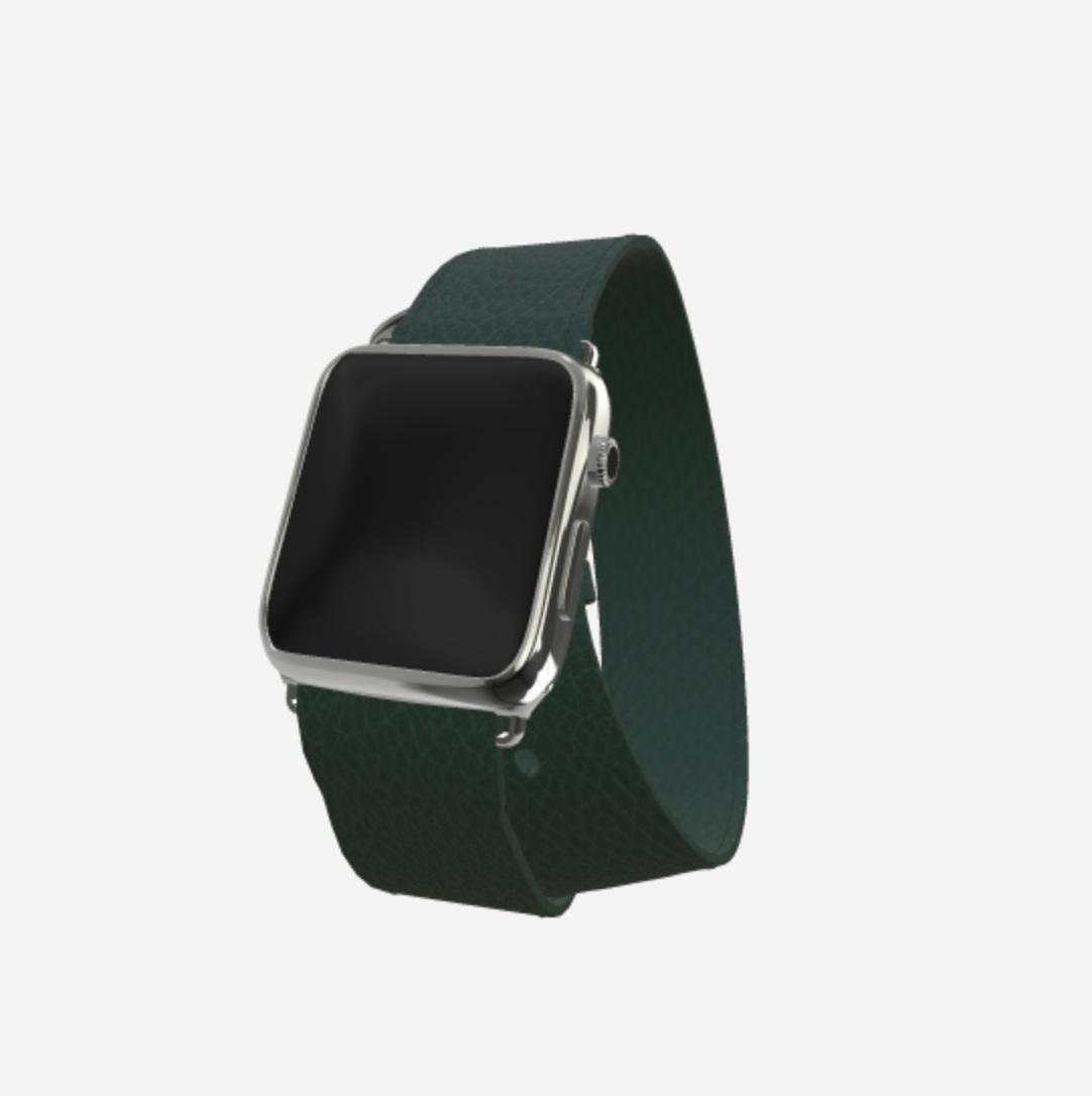 Apple Watch Strap Double Tour in Genuine Calfskin 38 l 40 MM Jungle Green Steel 316 