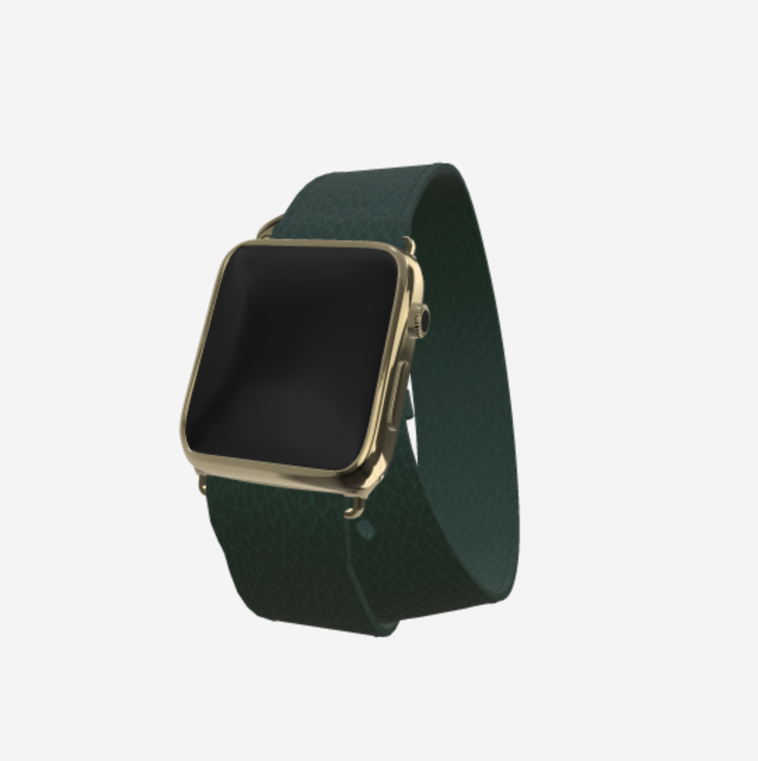 Apple Watch Strap Double Tour in Genuine Calfskin 38 l 40 MM Jungle Green Yellow Gold 
