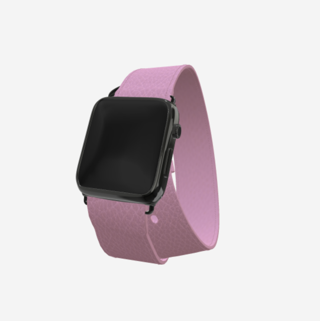 Apple Watch Strap Double Tour in Genuine Calfskin 38 l 40 MM Lavender Laugh Black Plating 