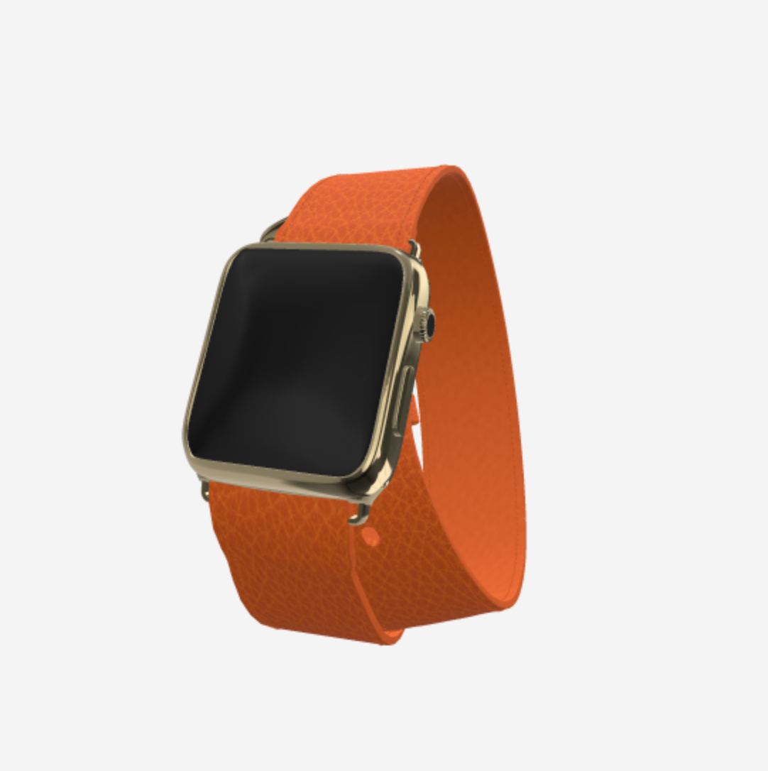 Apple Watch Strap Double Tour in Genuine Calfskin 38 l 40 MM Orange Cocktail Yellow Gold 