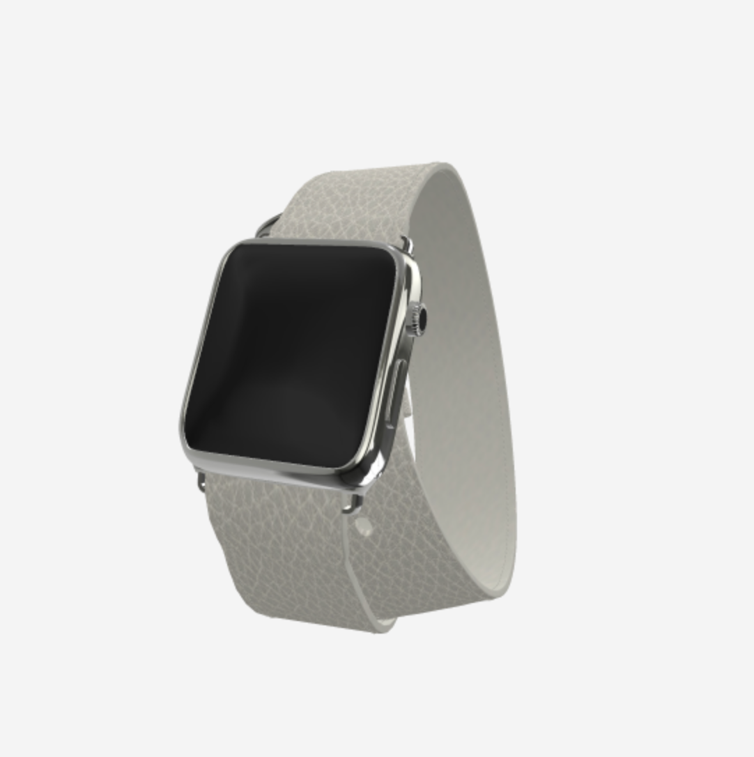 Apple Watch Strap Double Tour in Genuine Calfskin 38 l 40 MM Pearl Grey Steel 316 