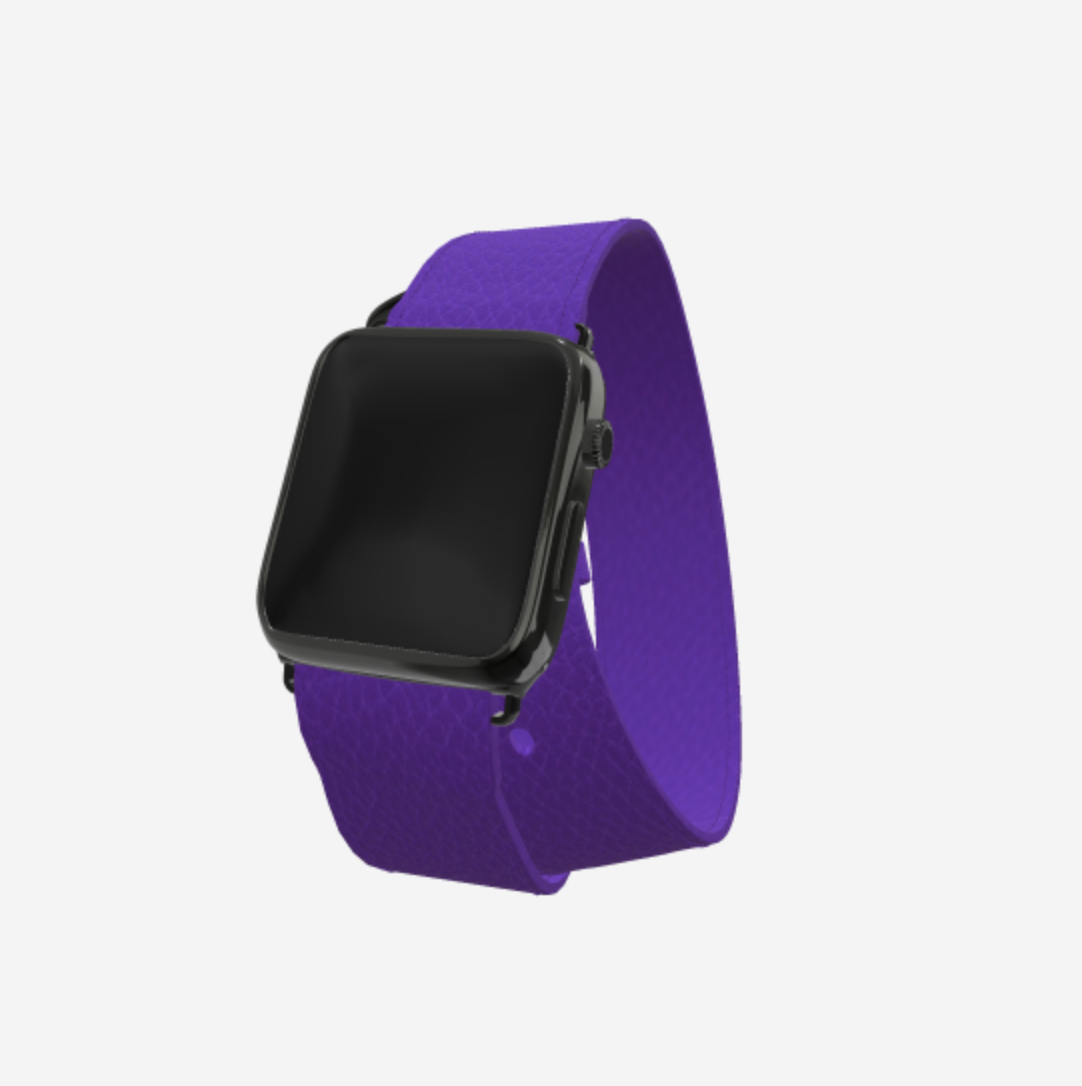 Apple Watch Strap Double Tour in Genuine Calfskin 38 l 40 MM Purple Rain Black Plating 