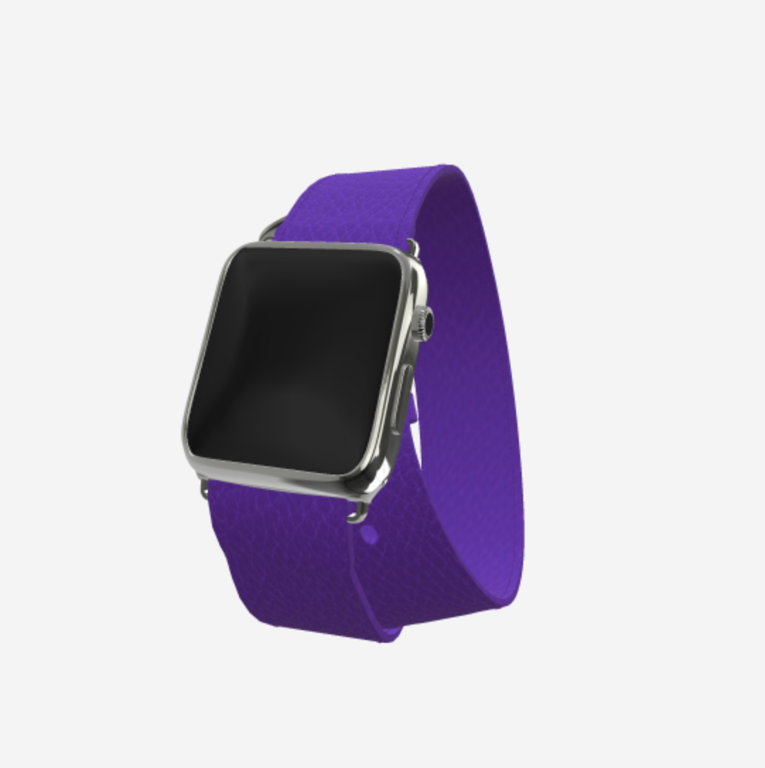 Apple Watch Strap Double Tour in Genuine Calfskin 38 l 40 MM Purple Rain Steel 316 