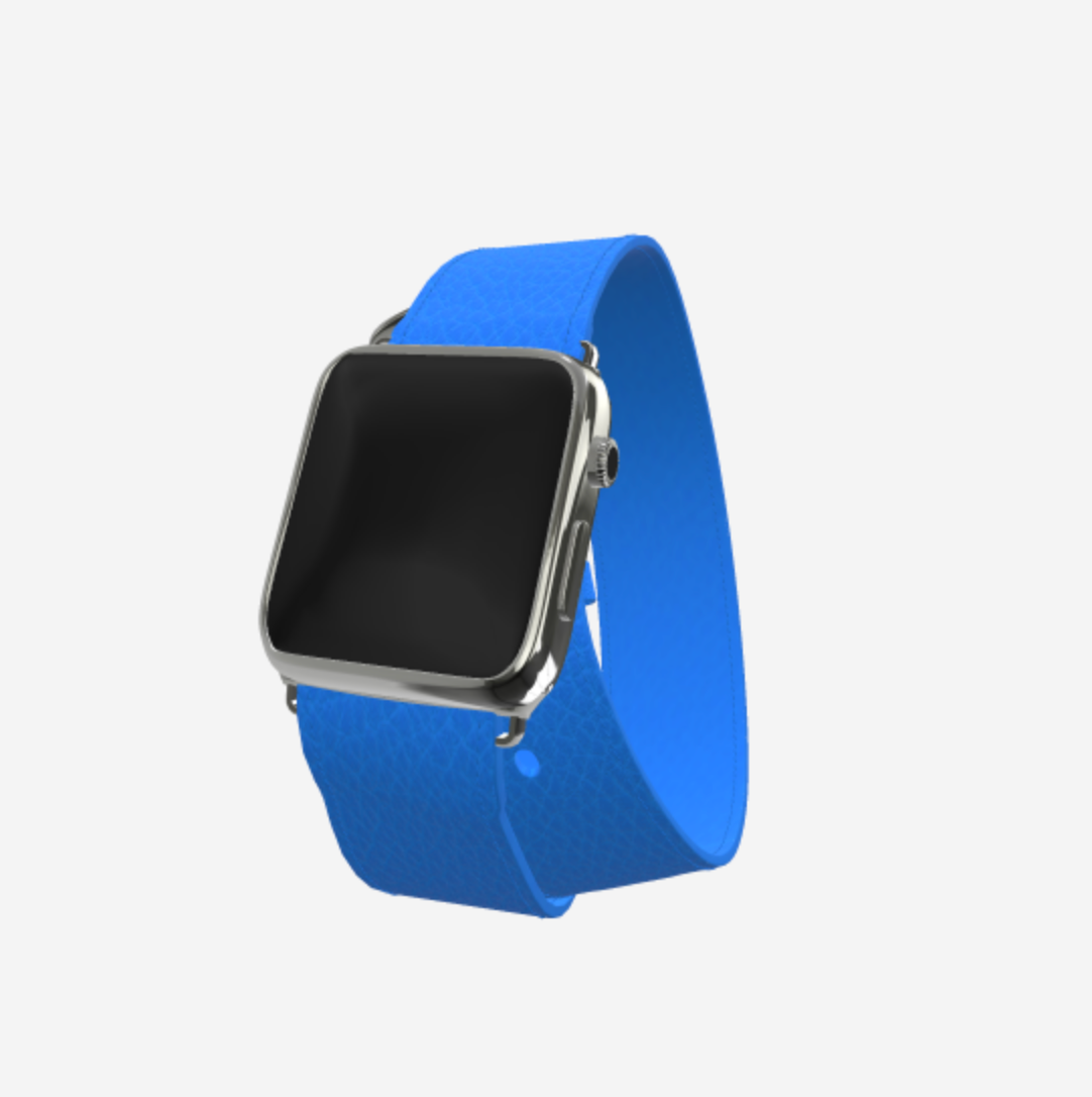 Apple Watch Strap Double Tour in Genuine Calfskin 38 l 40 MM Royal Blue Steel 316 