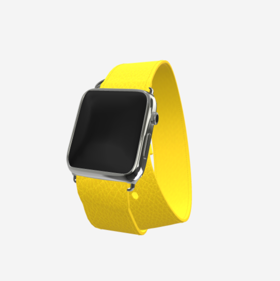 Apple Watch Strap Double Tour in Genuine Calfskin 38 l 40 MM Summer Yellow Steel 316 