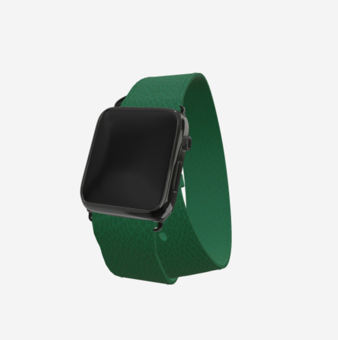 Apple Watch Strap Double Tour in Genuine Calfskin 42 l 44 MM Emerald Green Rose Gold 