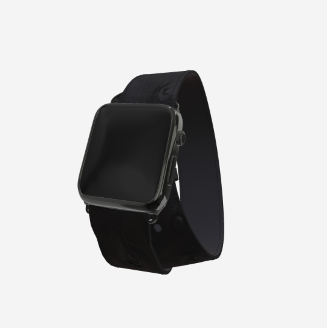 Apple Watch Strap Double Tour in Genuine Ostrich 38 l 40 MM Bond Black Black Plating 