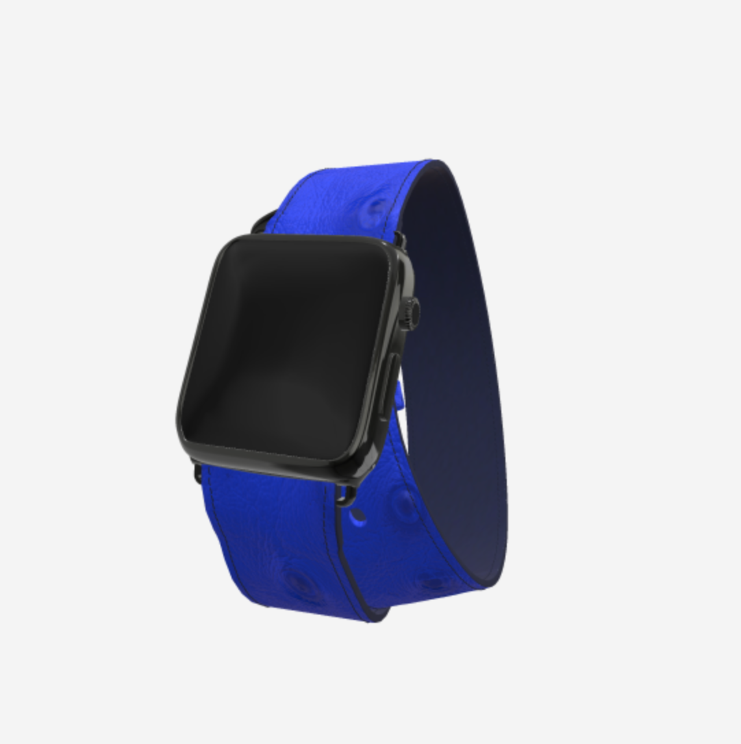 Apple Watch Strap Double Tour in Genuine Ostrich 38 l 40 MM Electric Blue Black Plating 