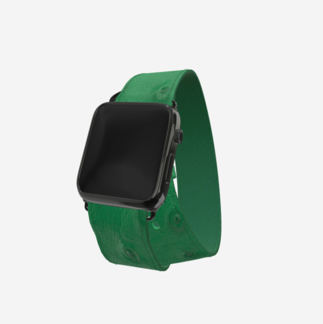 Apple Watch Strap Double Tour in Genuine Ostrich 38 l 40 MM Emerald Green Black Plating 