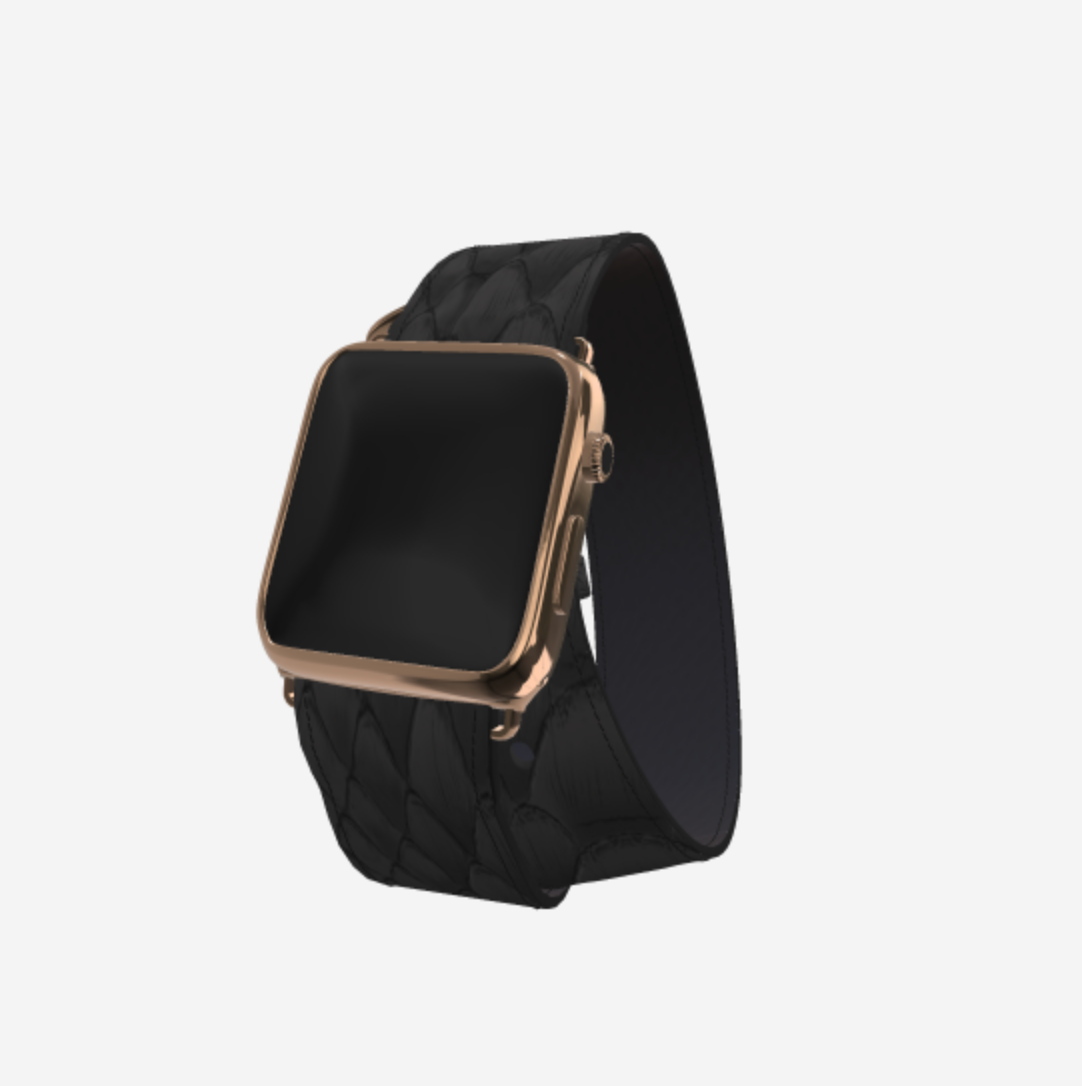 Apple Watch Strap Double Tour in Genuine Python 38 l 40 MM Bond Black Black Plating 