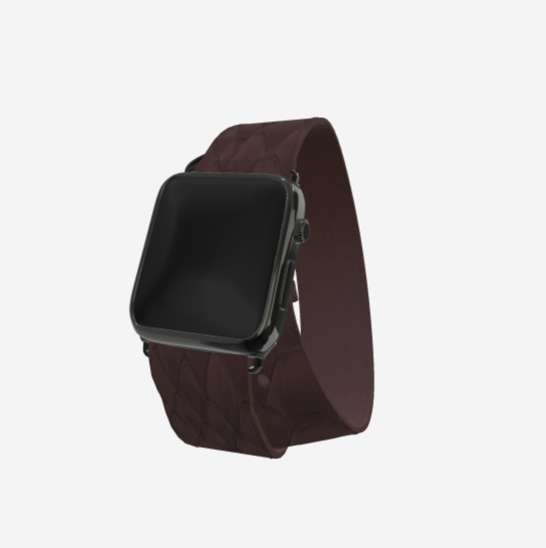 Apple Watch Strap Double Tour in Genuine Python 38 l 40 MM Borsalino Brown Black Plating 