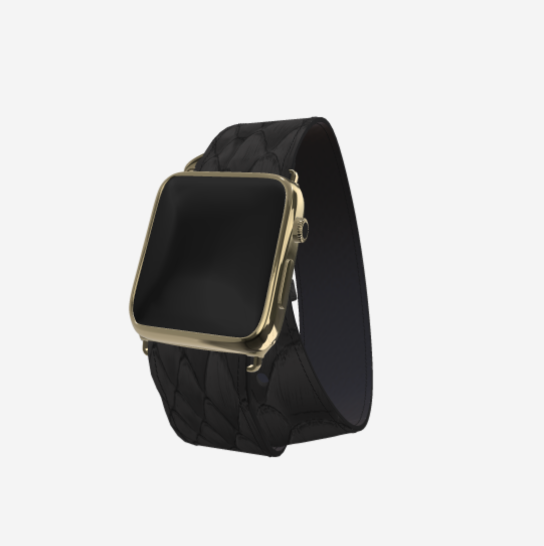 Apple Watch Strap Double Tour in Genuine Python 42 l 44 MM Bond Black Yellow Gold 