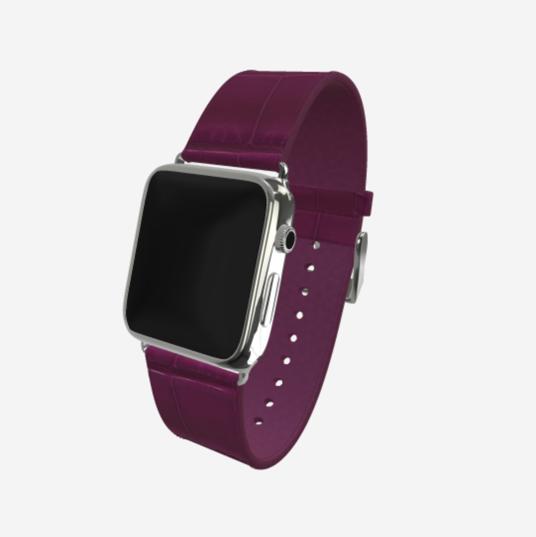 Apple Watch Strap in Genuine Alligator 38 l 40 MM Boysenberry Island Steel 316 