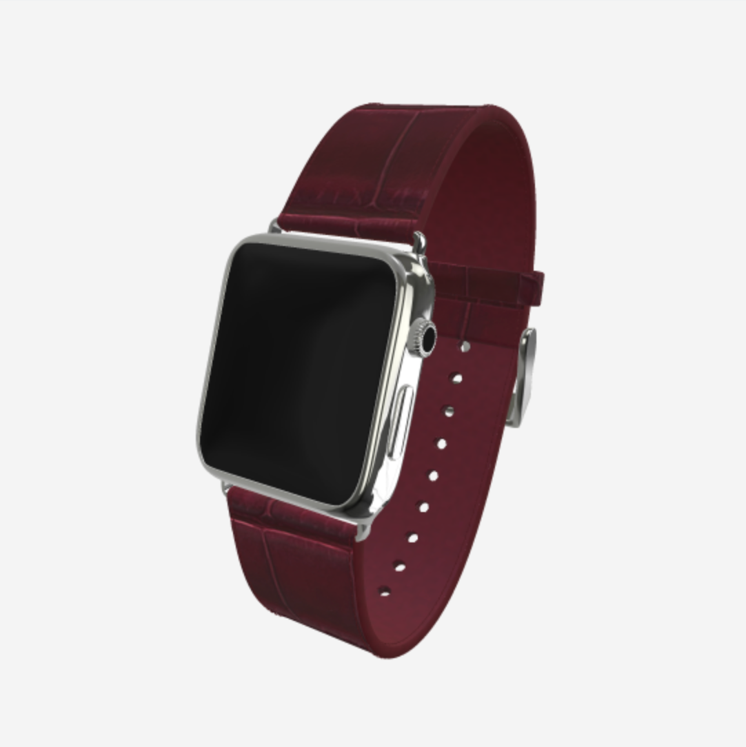 Apple Watch Strap in Genuine Alligator 38 l 40 MM Burgundy Palace Steel 316 