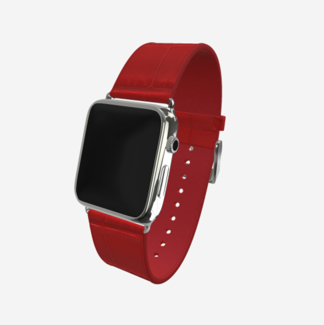 Apple Watch Strap in Genuine Alligator 38 l 40 MM Coral Red Steel 316 