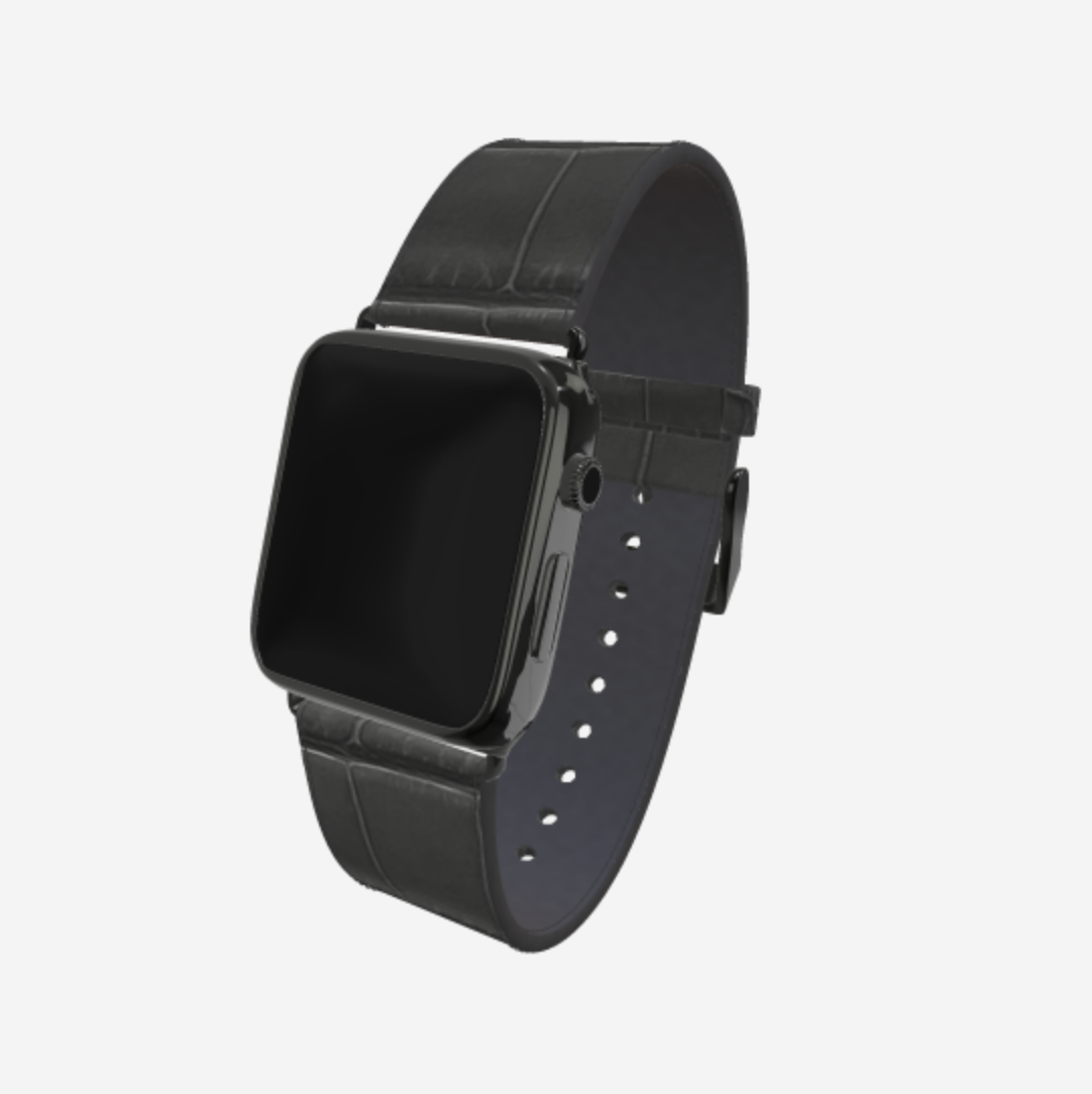 Apple Watch Strap in Genuine Alligator 38 l 40 MM Elite Grey Black Plating 