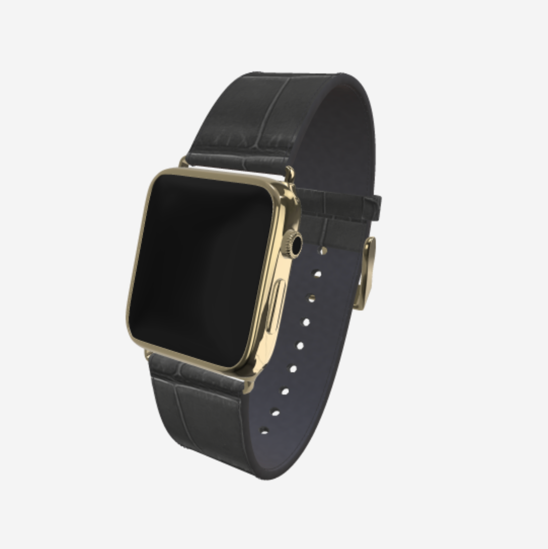 Apple Watch Strap in Genuine Alligator 38 l 40 MM Elite Grey Yellow Gold 