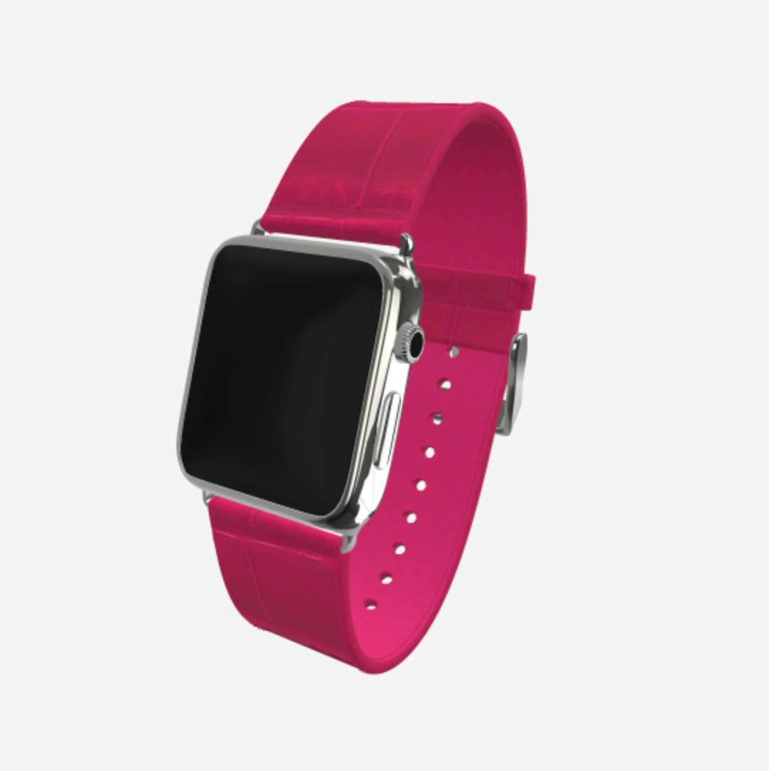 Apple Watch Strap in Genuine Alligator 38 l 40 MM Fuchsia Party Steel 316 