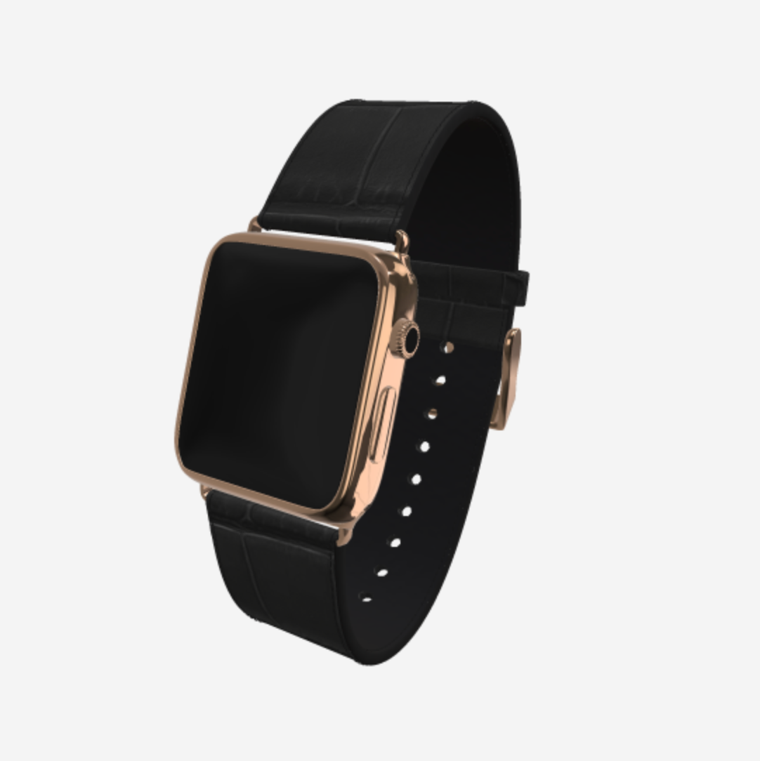 Apple Watch Strap in Genuine Alligator 38 l 40 MM Navy Blue Rose Gold 