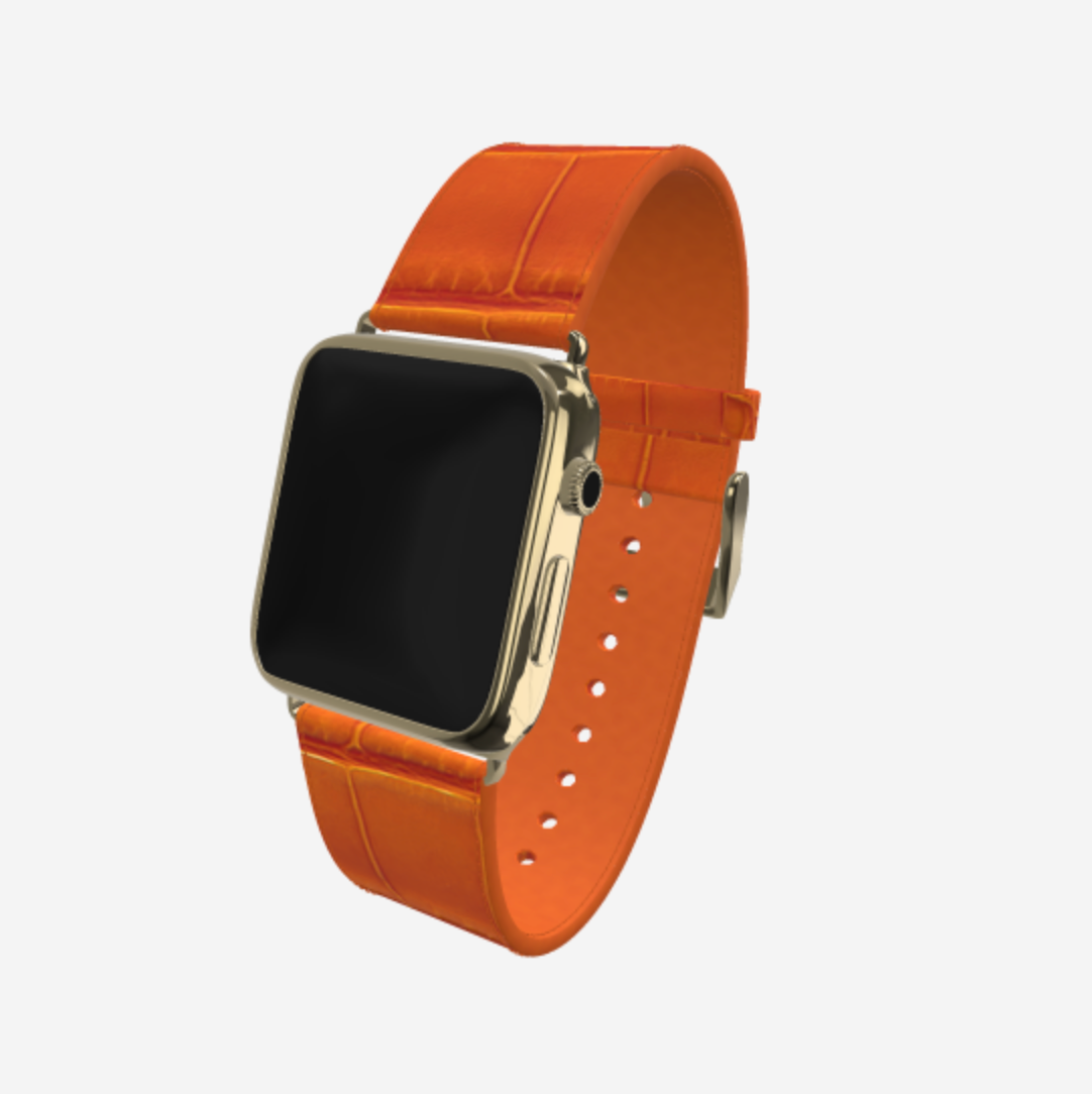 Apple Watch Strap in Genuine Alligator 38 l 40 MM Orange Cocktail Yellow Gold 