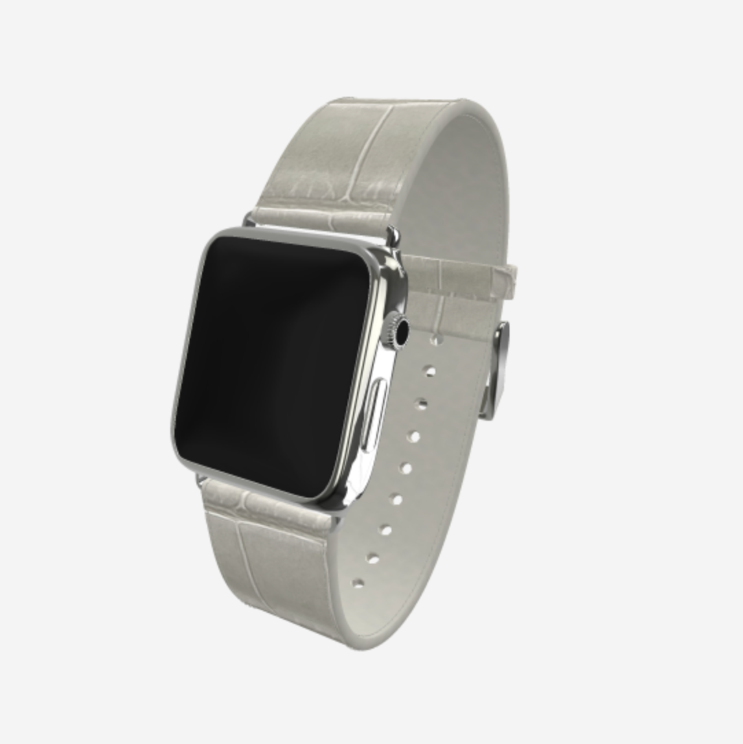 Apple Watch Strap in Genuine Alligator 38 l 40 MM Pearl Grey Steel 316 