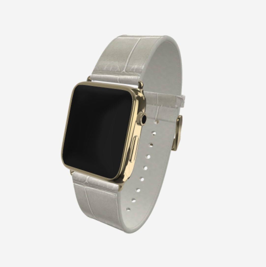 Apple Watch Strap in Genuine Alligator 38 l 40 MM Pearl Grey Yellow Gold 