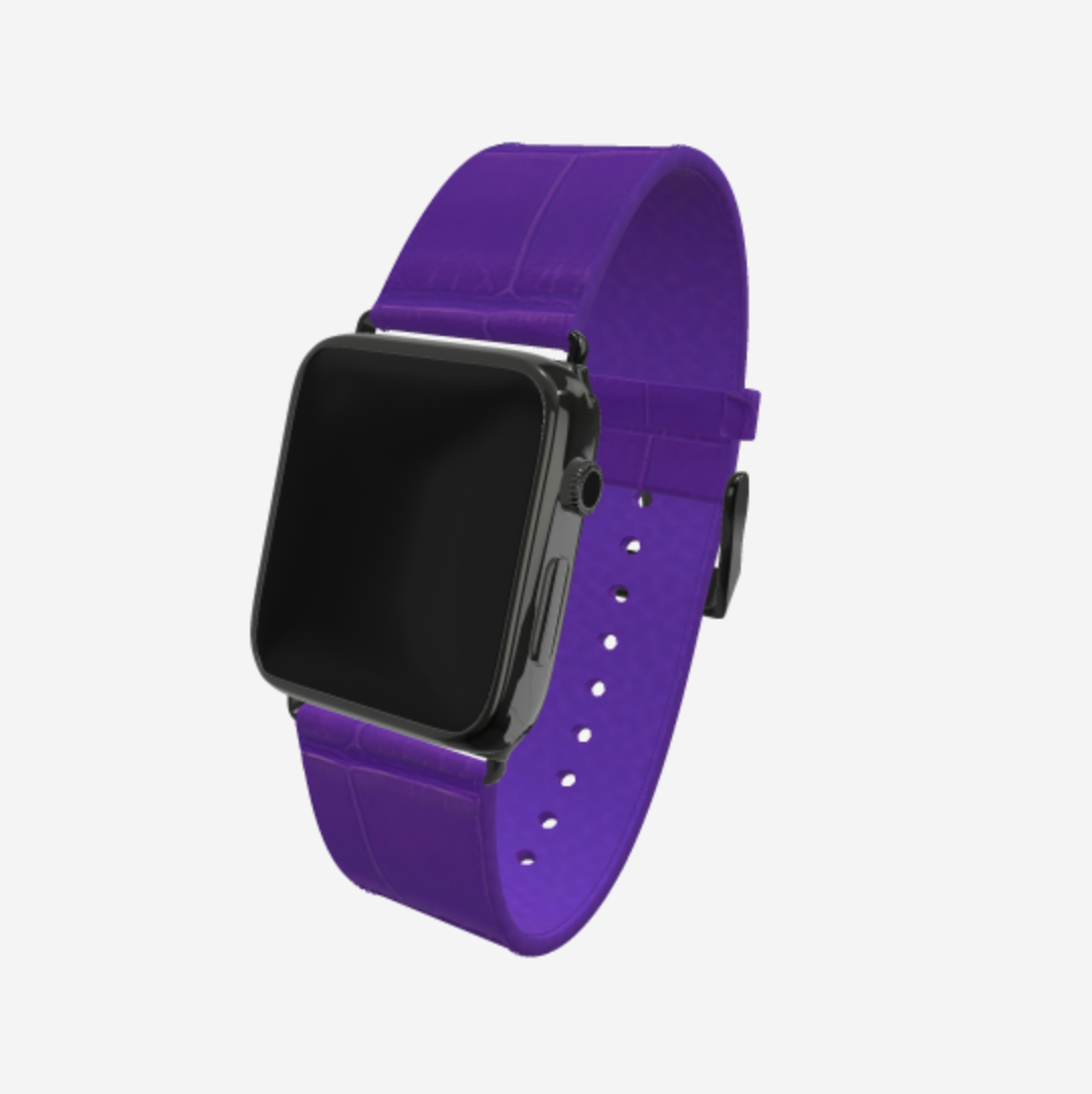 Apple Watch Strap in Genuine Alligator 38 l 40 MM Purple Rain Black Plating 