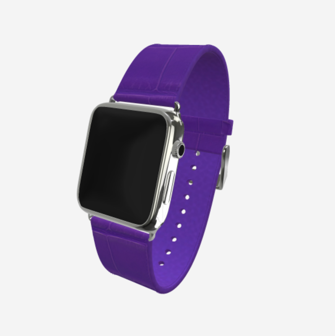 Apple Watch Strap in Genuine Alligator 38 l 40 MM Purple Rain Steel 316 