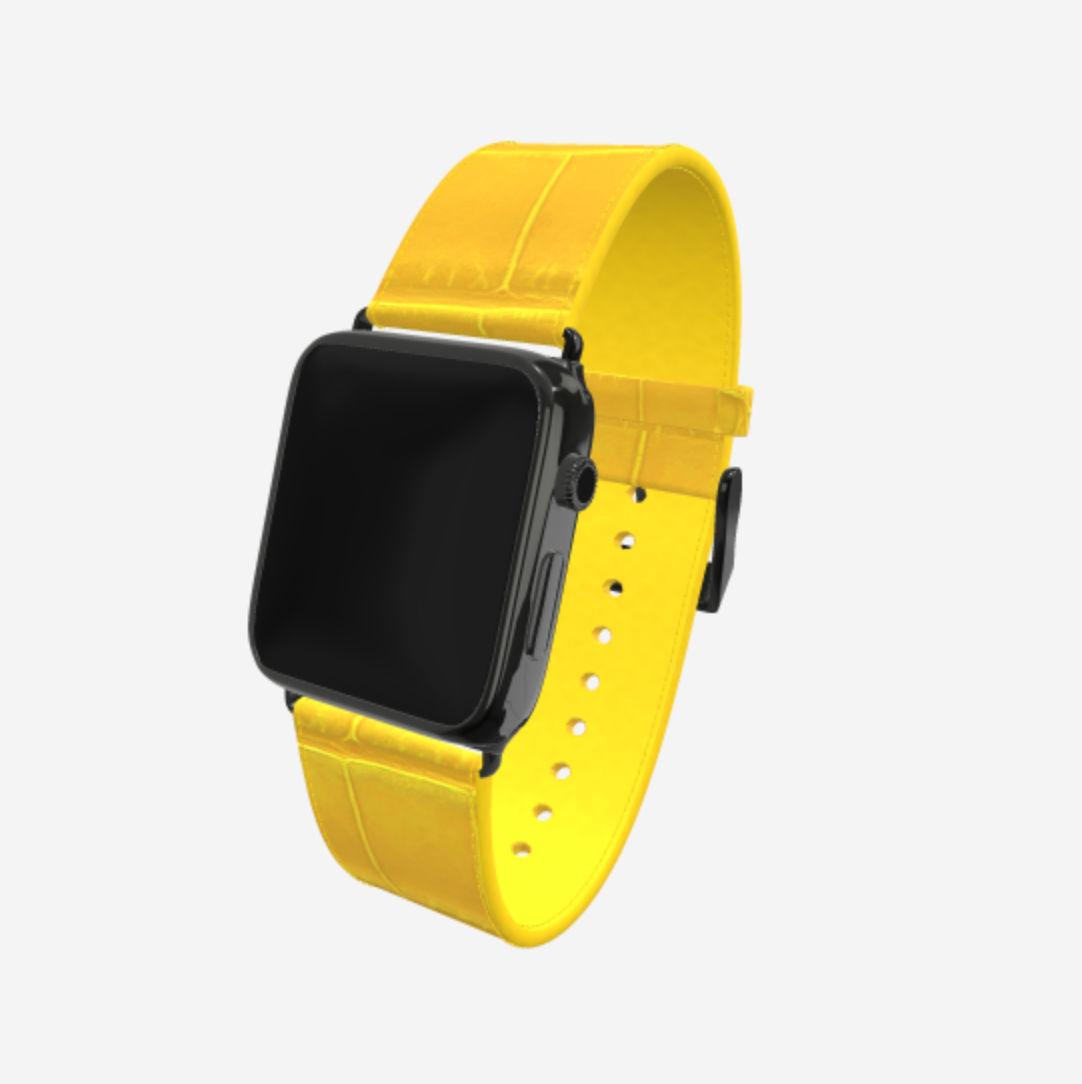Apple Watch Strap in Genuine Alligator 38 l 40 MM Summer Yellow Black Plating 