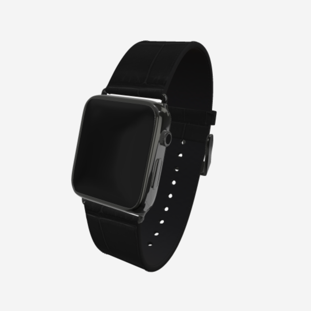 Apple Watch Strap in Genuine Alligator 42 l 44 MM Carbon Black Black Plating 