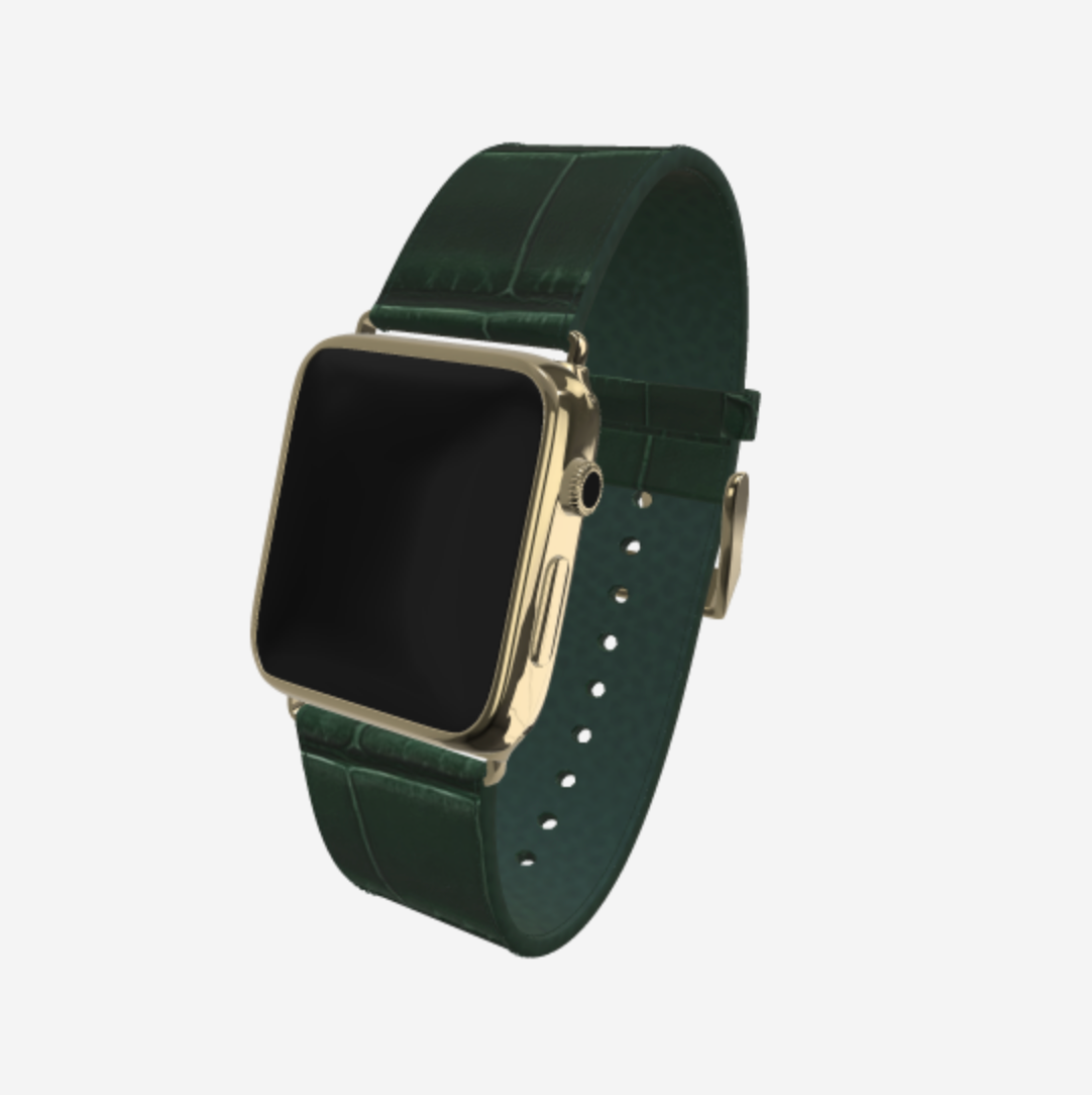 Apple Watch Strap in Genuine Alligator 42 l 44 MM Jungle Green Yellow Gold 