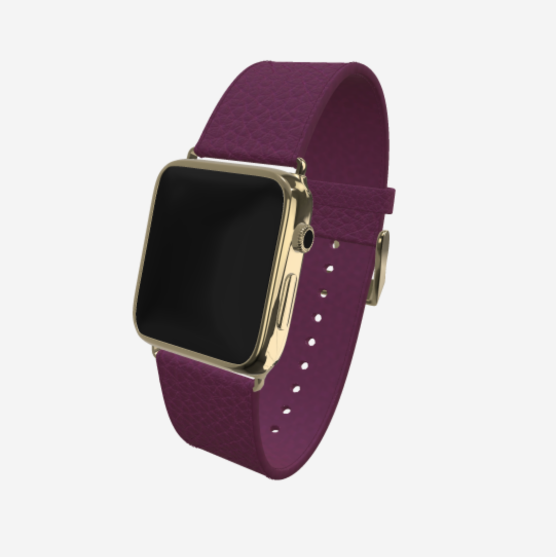 Apple Watch Strap in Genuine Calfskin 38 l 40 MM Boysenberry Island Yellow Gold 