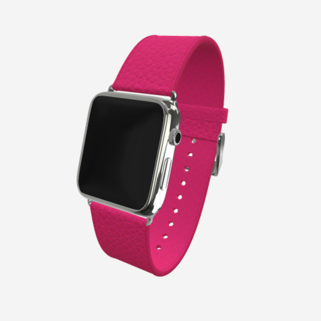 Apple Watch Strap in Genuine Calfskin 38 l 40 MM Fuchsia Party Steel 316 